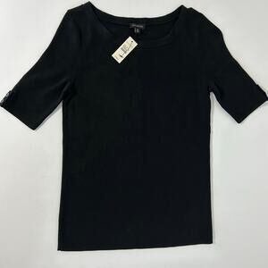 Talbots NWT Black Sweater XS Womens Solid Short Sleeve NEW